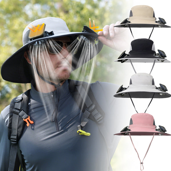 Solar Rechargeable Outdoor Cooling Hat with Adjustable Fans